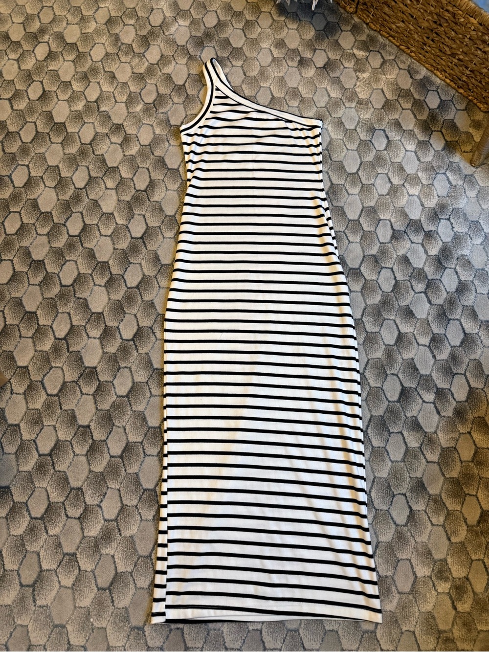 Altar'd State Black and White Striped One-Shoulder Maxi Dress
